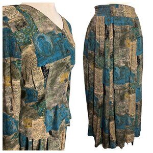 Vintage Carole Little Petites Skirt Blouse size 4 patchwork design Boho